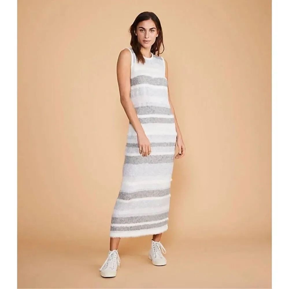 ✨LOU & GREY Women Fuzzyline Stripe Midi Sweater Sleeveless Sz Large Dress✨